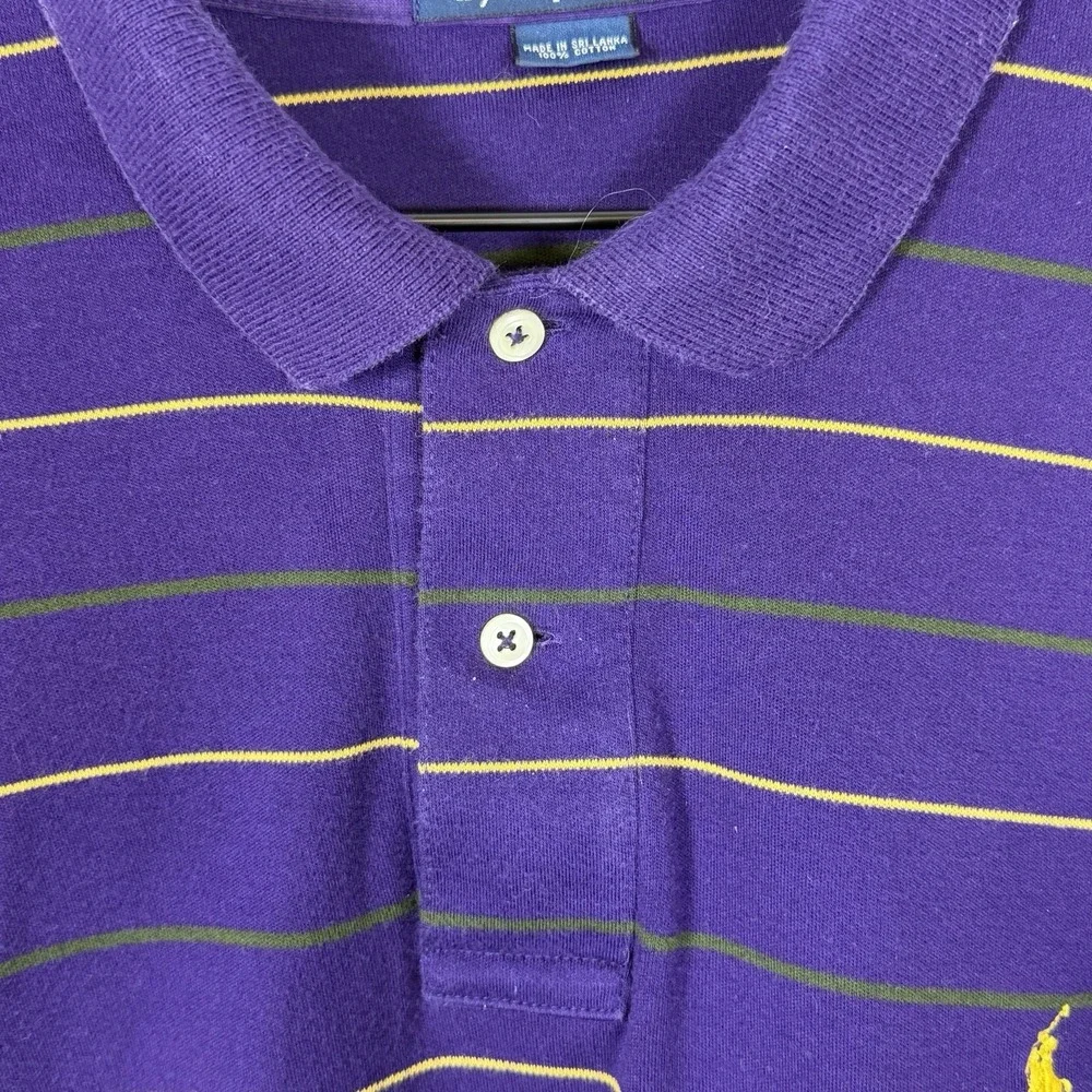 VTG Ralph Lauren Polo Shirt Purple with Gold & Green Stripes Mardi Gras NOLA